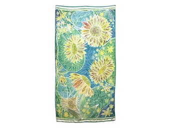 Batik wall art Oversize silk scarf Original painting on silk Big scarf Plus size scarf Silk shawl Oversize wrap Sunflower art Floral silk