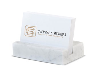 Business Card Holder - White Carrara Marble - Office Desk Home, Recycled Marble, Business Gift