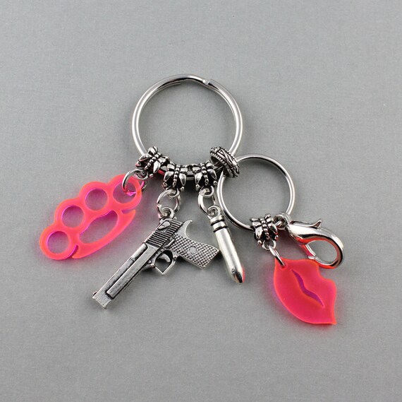 Hot Pink Cute Girly Brass Knuckles Keychain/Womens Pistol