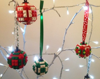 Christmas Tree Ornaments Baubles Made From Genuine New Lego Parts Choose Your Colours And Choose Your Ribbon