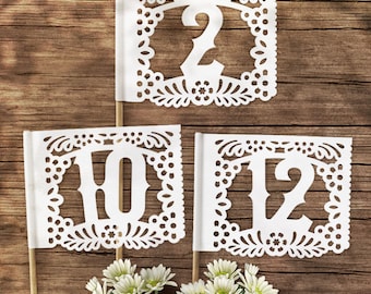 Papel Picado Table Number Flags - Papel Picado Suite -