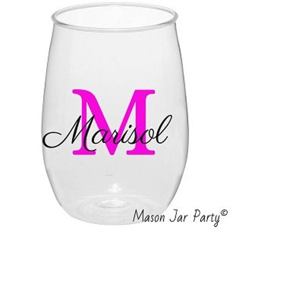 Monogram Plastic Stemless Wine Glasses 1 Plastic by MasonJarParty