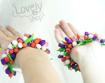 SALE / FLOWER BRACELET / Polymer clay jewelry / Floral jewelry / flower polymer clay / Polymer clay bracelet / cute bracelet