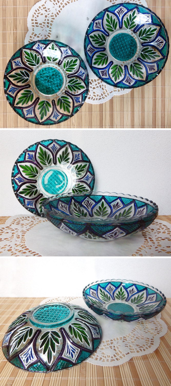 Stained glass salad BOWL floral pattern dish dinnerware set