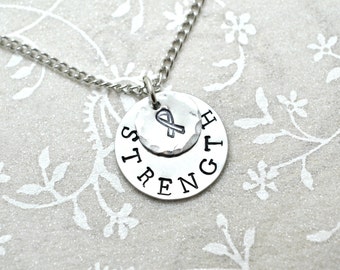 Cancer Necklace, Cancer Jewelry, Strength Necklace, Hope Necklace, Cancer Ribbon, Inspire Necklace, Stamped Necklace, Custom Necklace