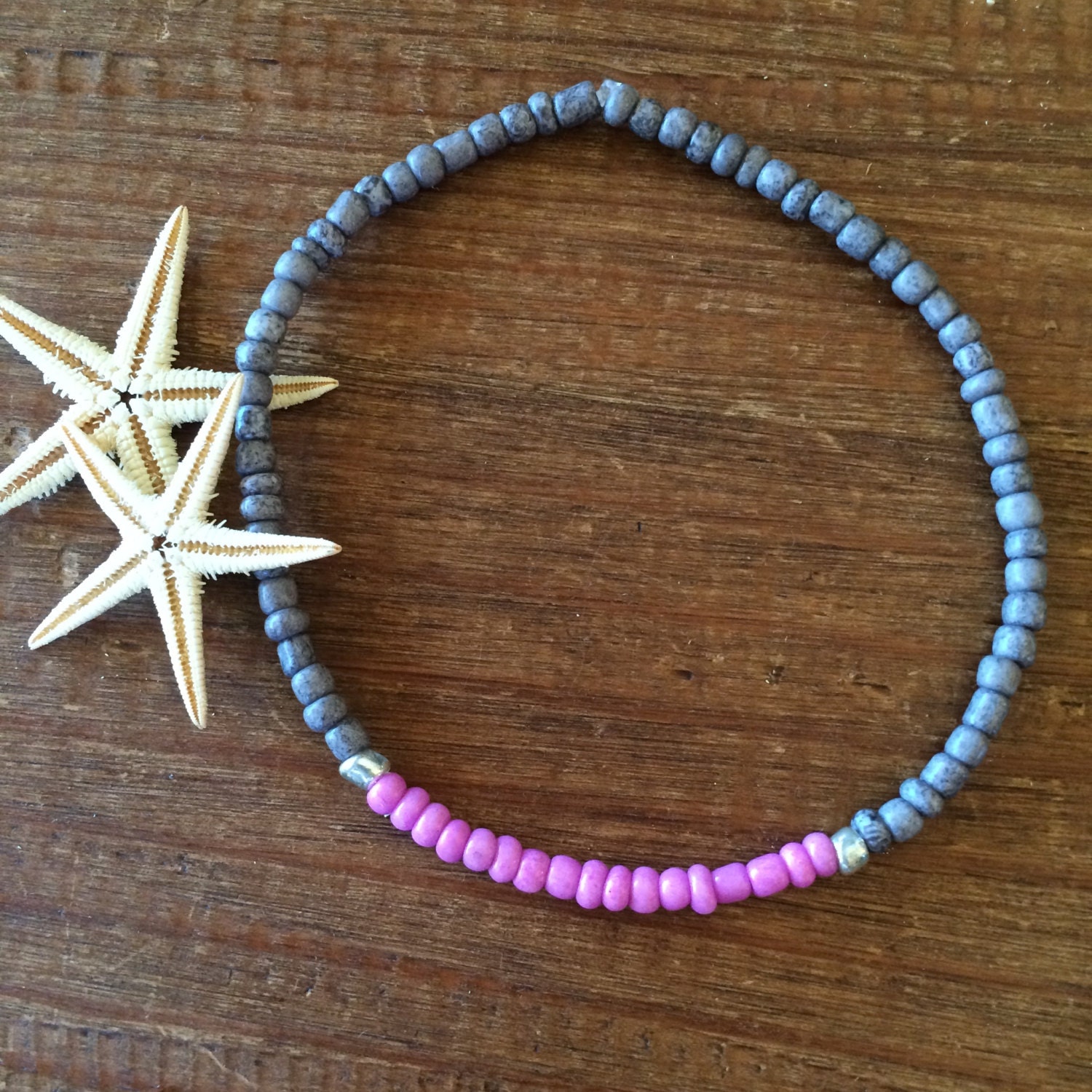 Silver Coral Grey Beaded Anklet Ankle Bracelet Stretch Anklet