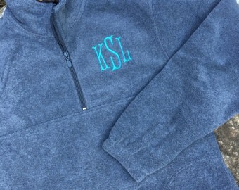 Monogrammed Fleece Pullover – Half Zip Fleece- Quarter Zip Fleece – Personalized – Monogrammed Jacket - Gray - Monogram fleece