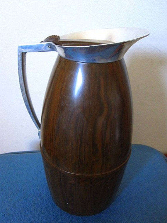 Vintage 50s Thermos Brand Vacuum Jug Faux wood and Stainless