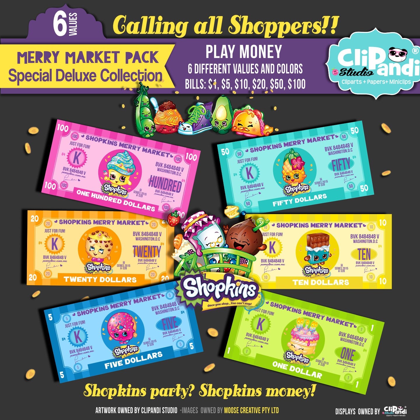 INSTANT DOWNLOAD Play Money Shopkins Merry by CliPandiStudio