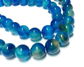8mm Blue Space Glass Beads - 15.5inch Full strand - Round Gemstone Beads