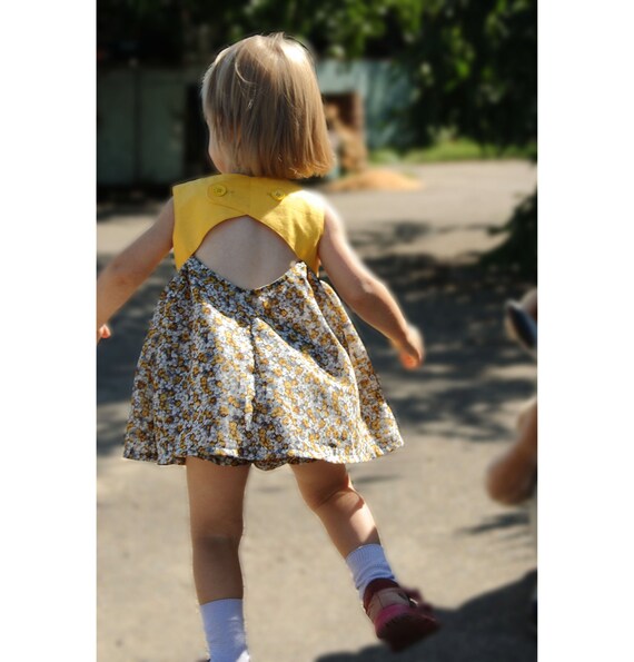 Baby open back dress Girl toddler floral dress with pockets