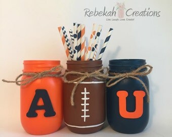 Auburn University Mason Jars, War Eagle, Auburn Dorm Decor, Auburn Tailgate Decor, Orange and Navy