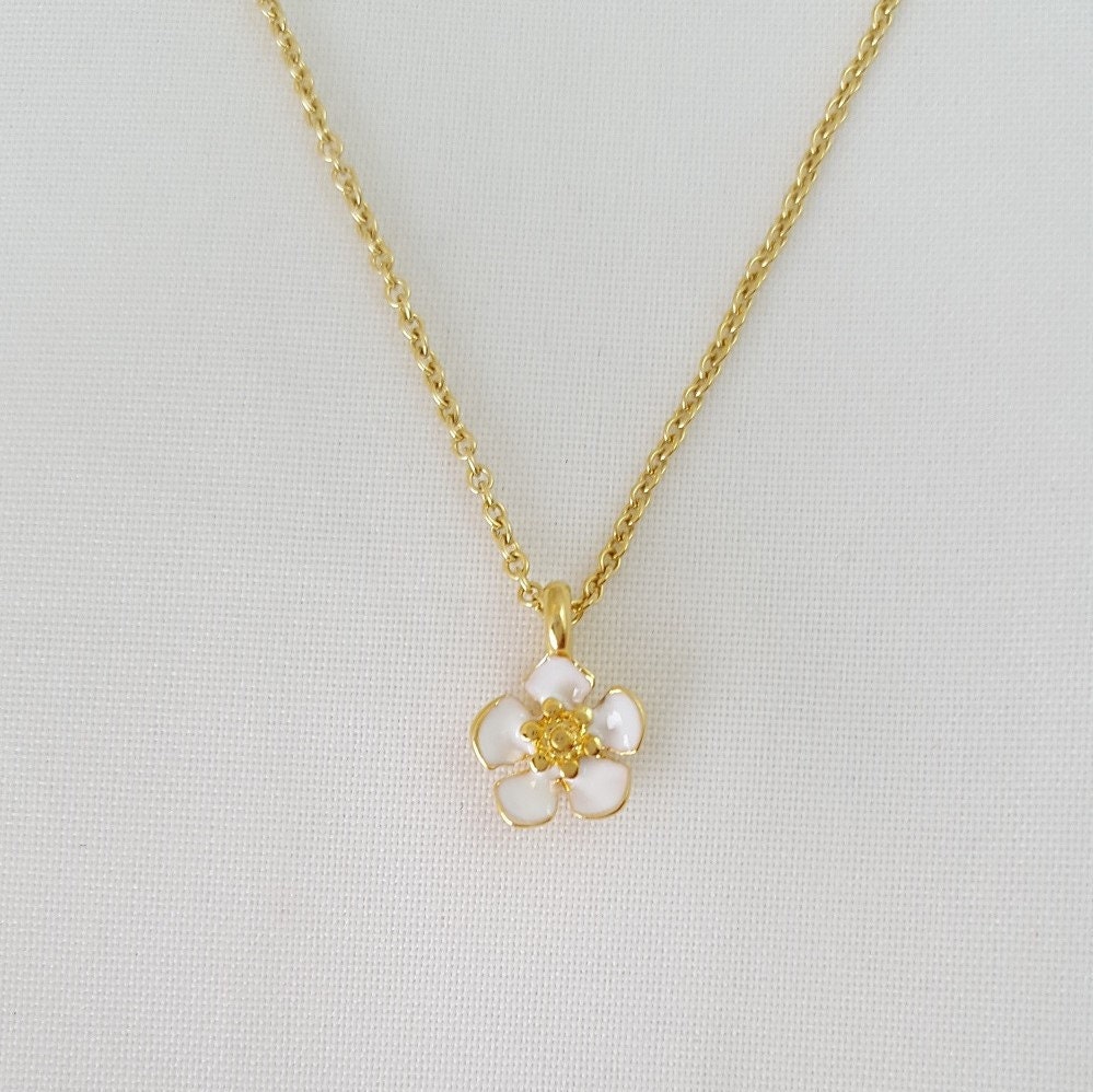 Dainty white flower pendant Gold filled necklace Pendant