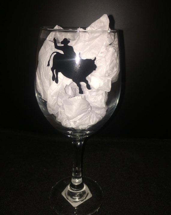 Western Wine Glasses Bull Rider Wine Glasses by CreativeVinylShop
