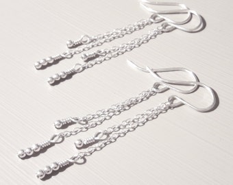 Silver Earrings Dangle Sterling Silver chain earrings Dots Earrings Bead Earrings Beaded Dangle Earrings