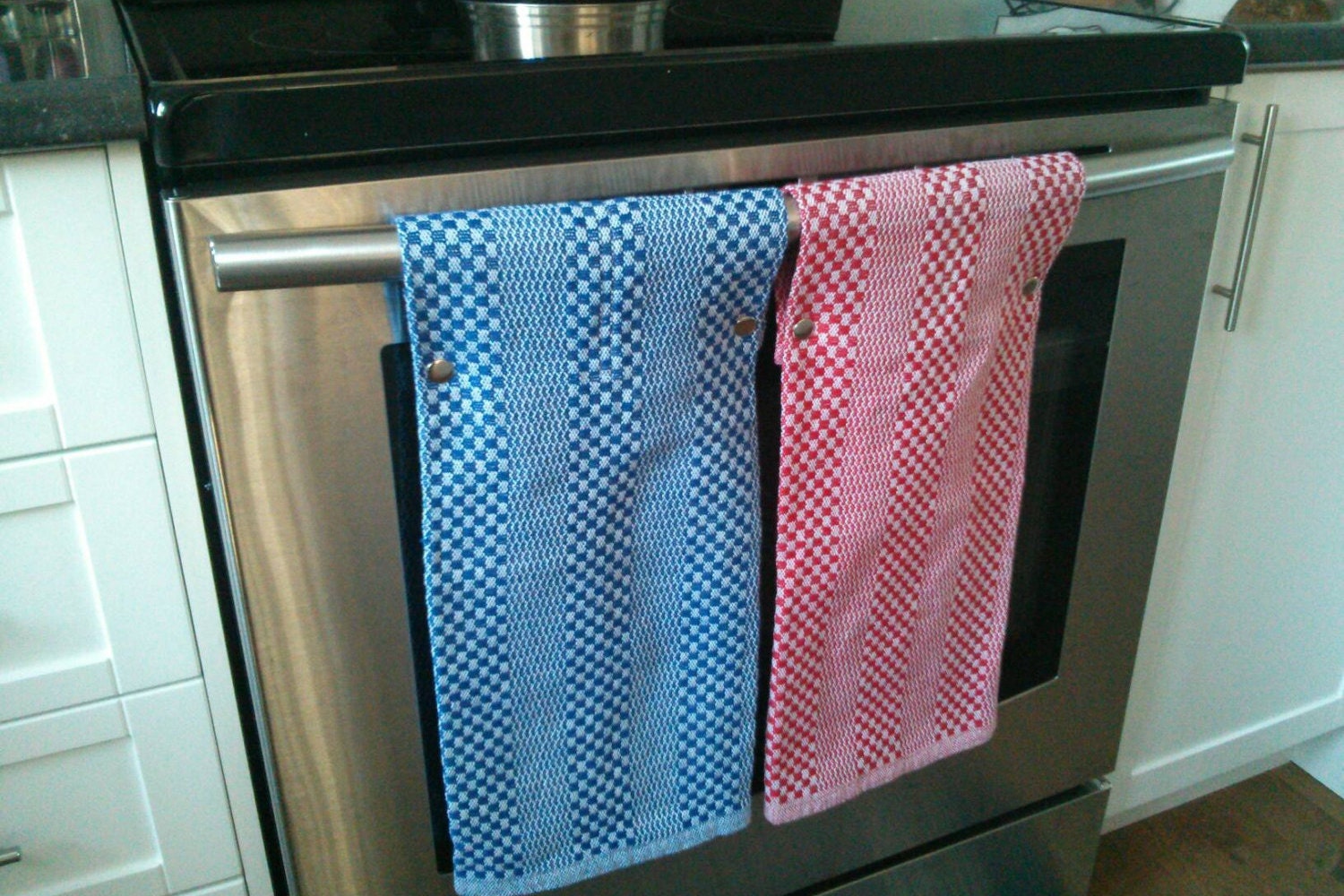 Handwoven HAND TOWELS hang on oven door 100 cotton