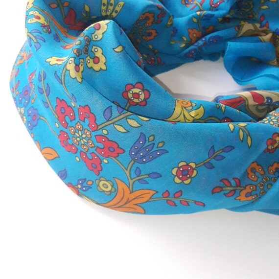 Azure cotton turkish scarf Large square floral scarves by eygem