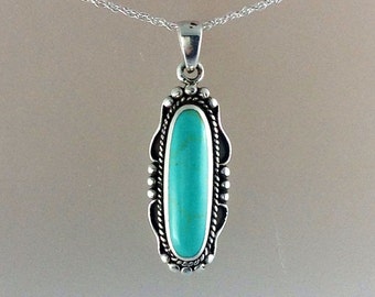 Turquoise Necklace~Silver Oval Turquoise Pendant~Turquoise Ornate Necklace~Natural Turquoise Stone Pendant~Turquoise Jewelry~Gift for Her