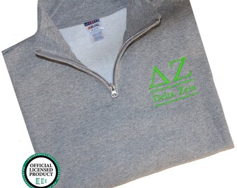 Delta Zeta Quarter Zip Pullover, Delta Zeta cadet fleece pullover, DZ Sorority Letters and house, Greek Apparel, DZ Letters Sweatshirt