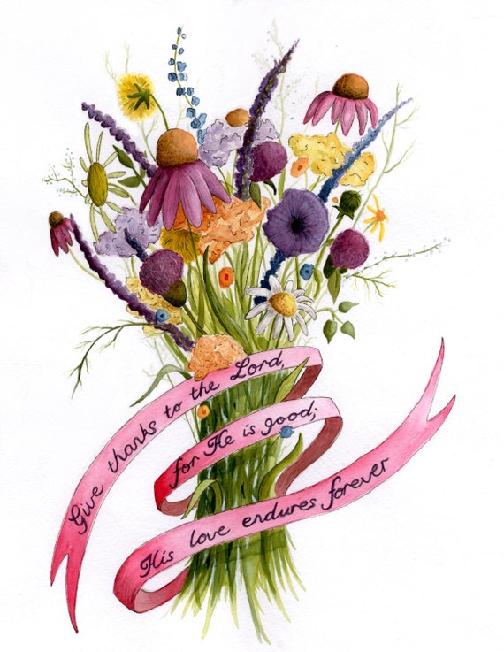Floral Scripture Watercolor Print by HeartlandCardCompany on Etsy