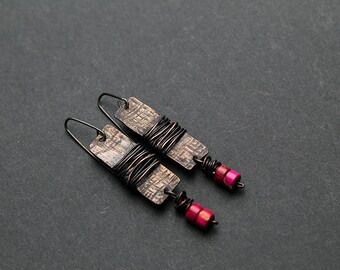 Copper earrings with Sterling silver Natural stone earrings Dangle earrings Tribal earrings Ethnic earrings Tribal jewelry Bohemian earrings
