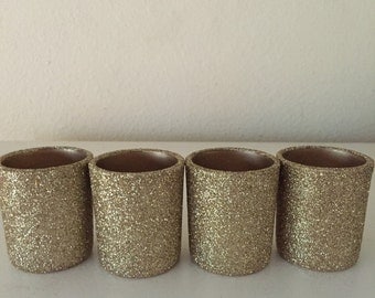 Set of 4 Gold Glitter votive candle holders, gold votives, candle holder, candle votives, wedding centerpiece, wedding decorations