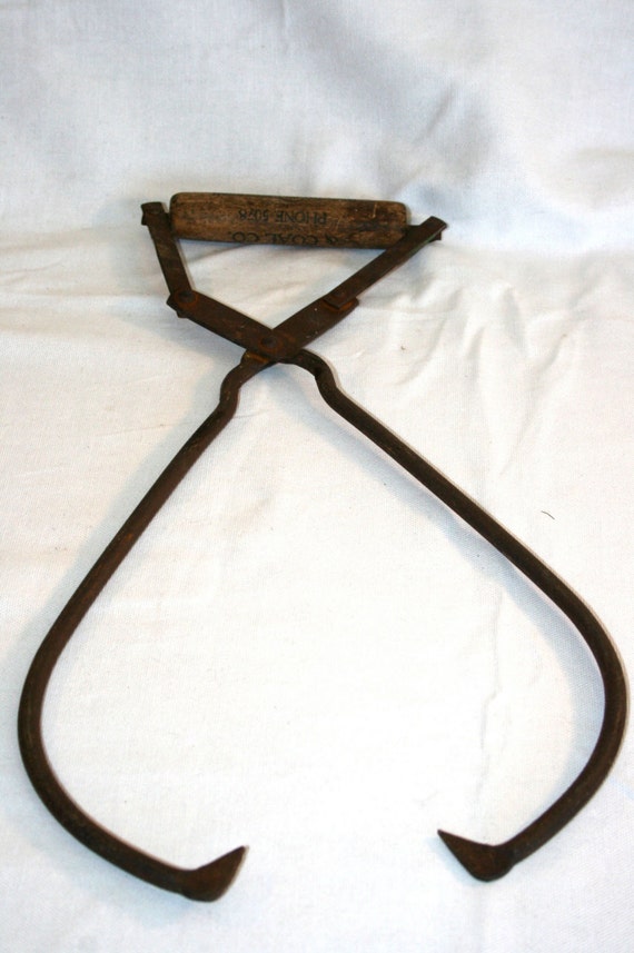 1920s Ice Block Tongs with Advertising on Handle