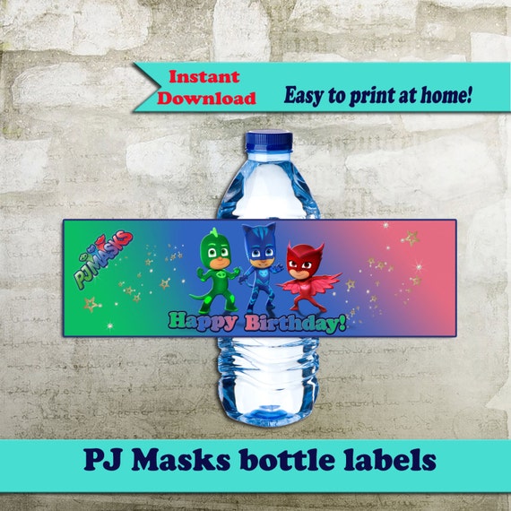 Pj Masks Bottle Labels Pj Masks Birthday by OctopusDigitalStore