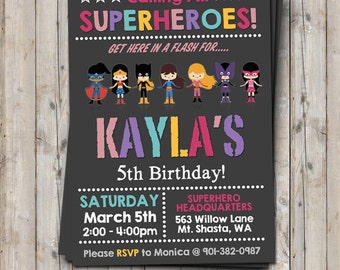 GIRL superhero birthday invitation personalized for your party - digital / printable DIY girls superhero invitation