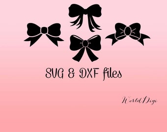 Bows SVG DXF Files, Bow Cricut svg files, dxf for silhouette, Nursery Cut Files, Monogram Bows Princess party DIY Bows Digital Vinyl Project