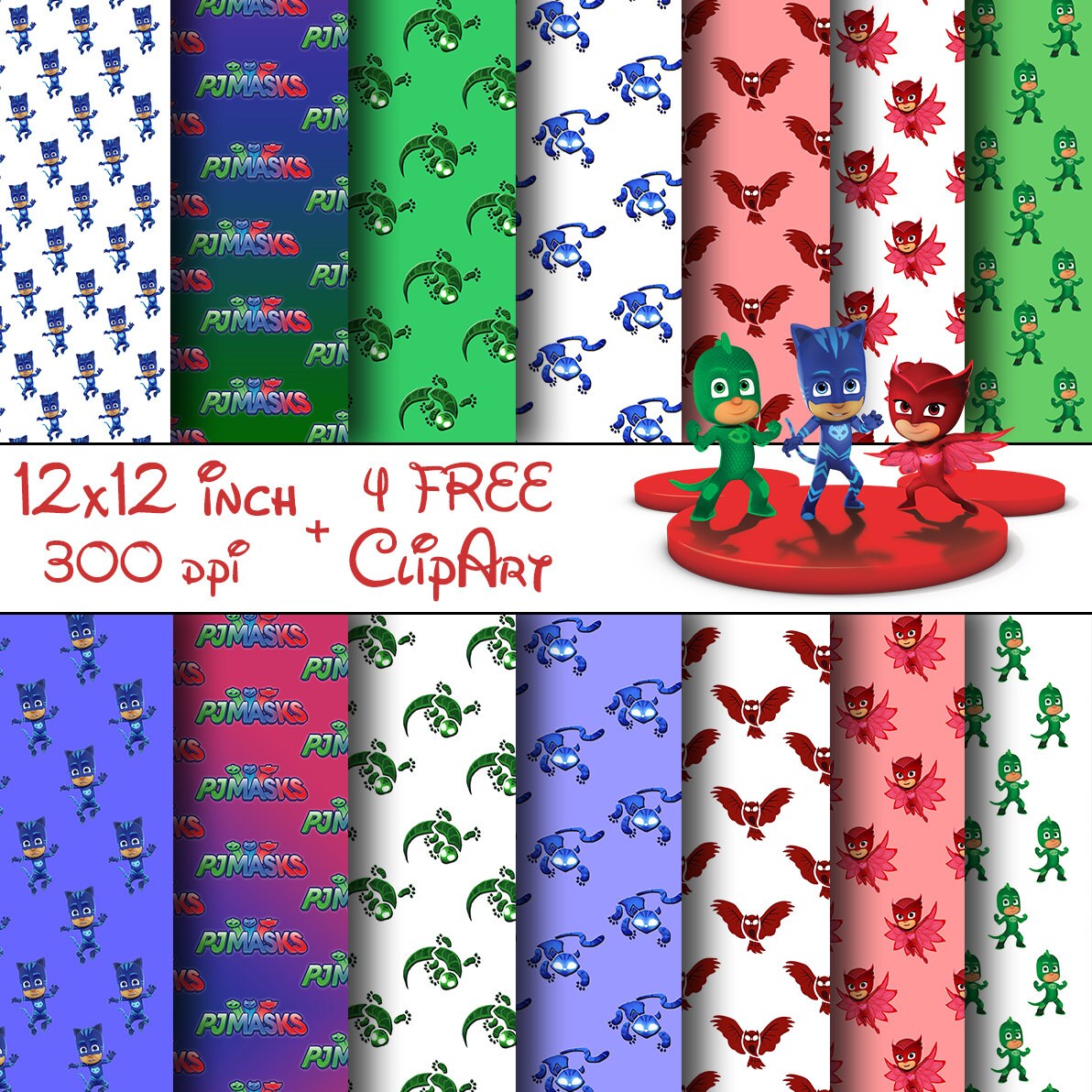 PJ Masks Digital Paper20 Sheets12x12 inchesPJ by MontageDigiArt