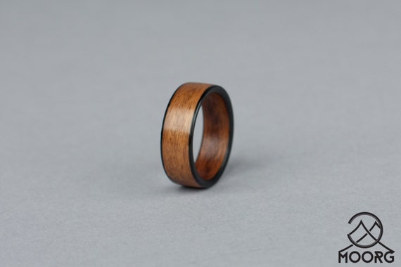 Teak w/ Ebony Edges Bentwood Ring Handmade Wood Ring