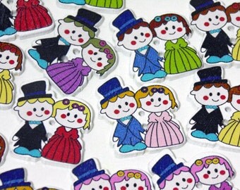 12 Husband & Wife Wooden Buttons #EB22