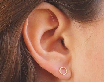 14K Gold 7mm Open Circle Stud Earring Solid Sterling Silver Gold Filled Rose Gold Filled Earrings jewelry minimalist geometric 010