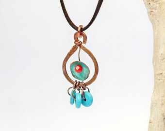 Copper pendant Copper patina jewelry Boho pendant gift Color pendant Patina jewelry Blue necklace Form pendant Blue patina pendant gift