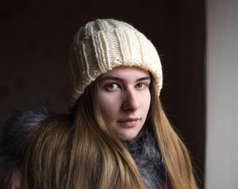 Knitted hat Slouchy woolen hat Women hat Knitting handmade accessories Gift for her Basic hat Spring cap