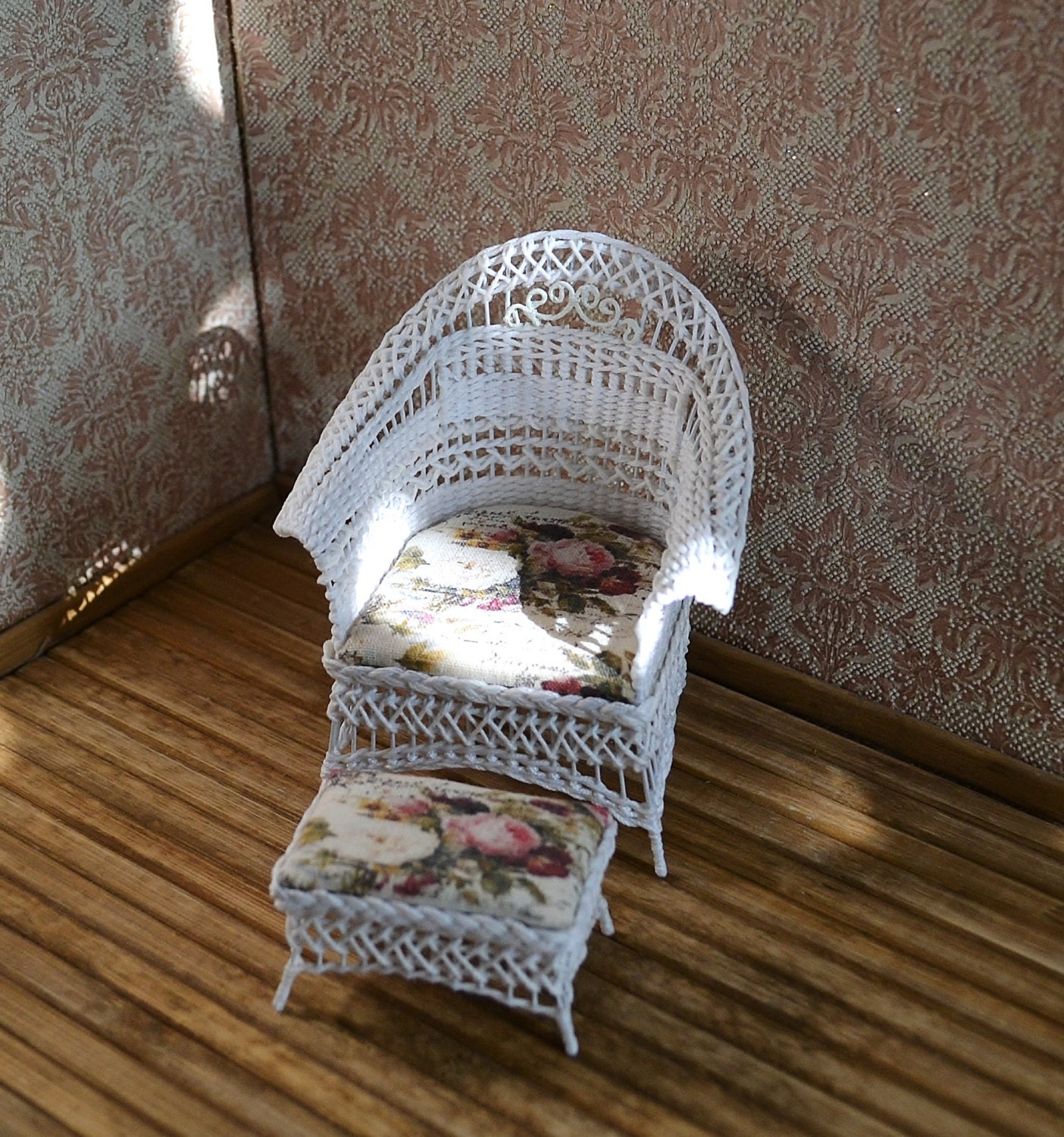 Dollhouse miniature wicker chair wicker by RealisticMiniature