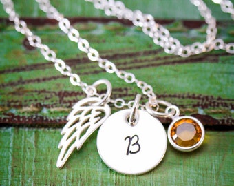 SALE • Loss Gift Personalized Memorial Necklace • Sterling Silver Angel Wing Charm • Angel Baby • Miscarriage Gift •Memorial Gift•Condolence
