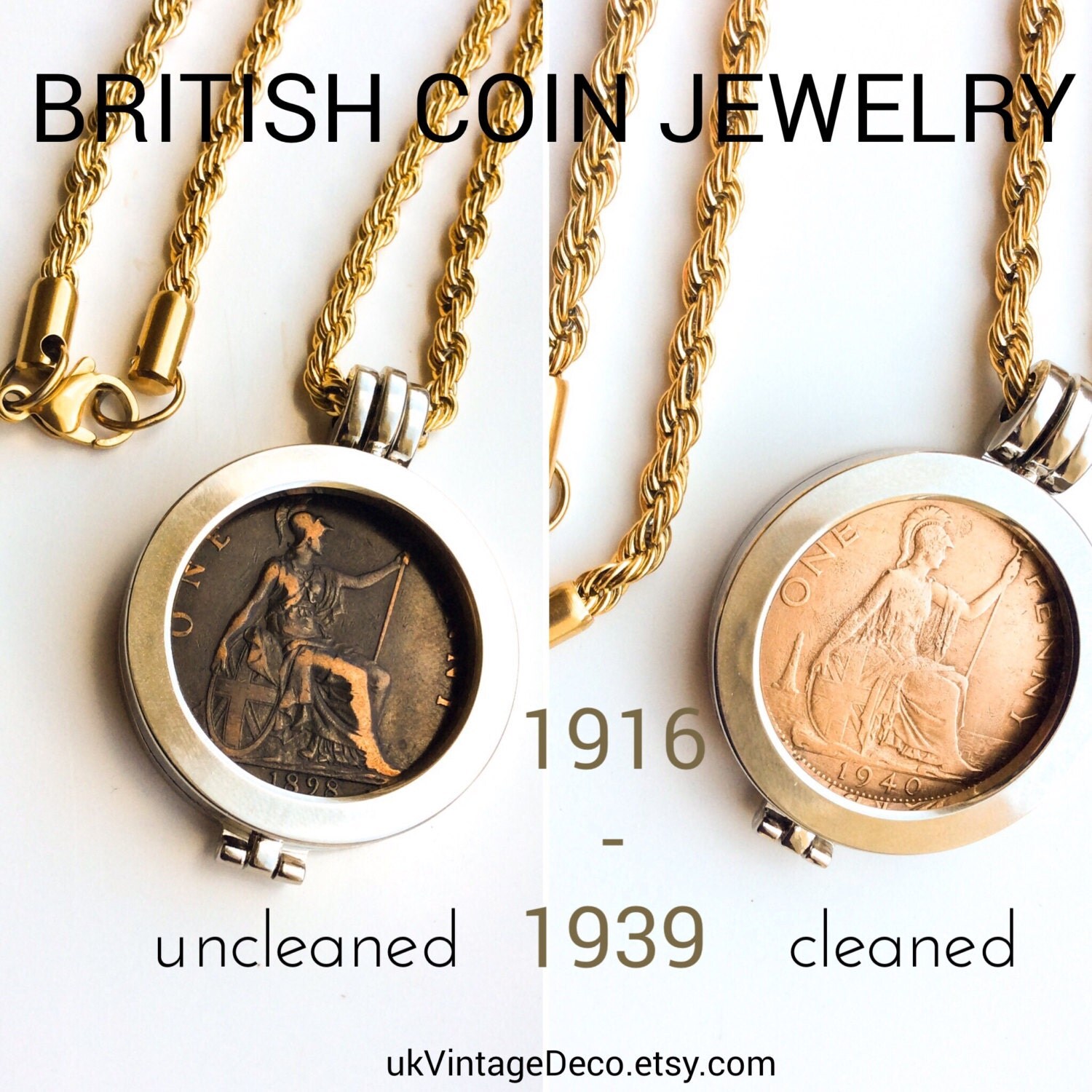 BRITISH COIN PENDANT British Coin Jewelry British by ukVintageDeco