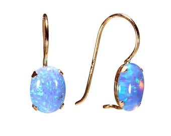 Opal Earrings, Real Gold Earrings, Blue Earrings, Gold Drop Earrings, Blue Opal Earrings, 14k Gold Earrings, Gold Jewelry, Opal jewelry