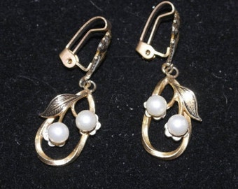 Vintage Damascene Leaf and Flower Clip on Earrings