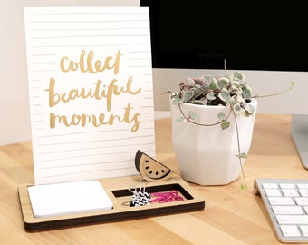 Photo Stand - Desk Organiser (2 tray) - Photo Holder, Desk Caddy, Memory Holder, Quote Display, made from Bamboo