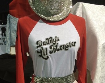 Daddy's Lil' Monster Glitter Tee Suicide Squad Harley Quin Sparkly Shirt