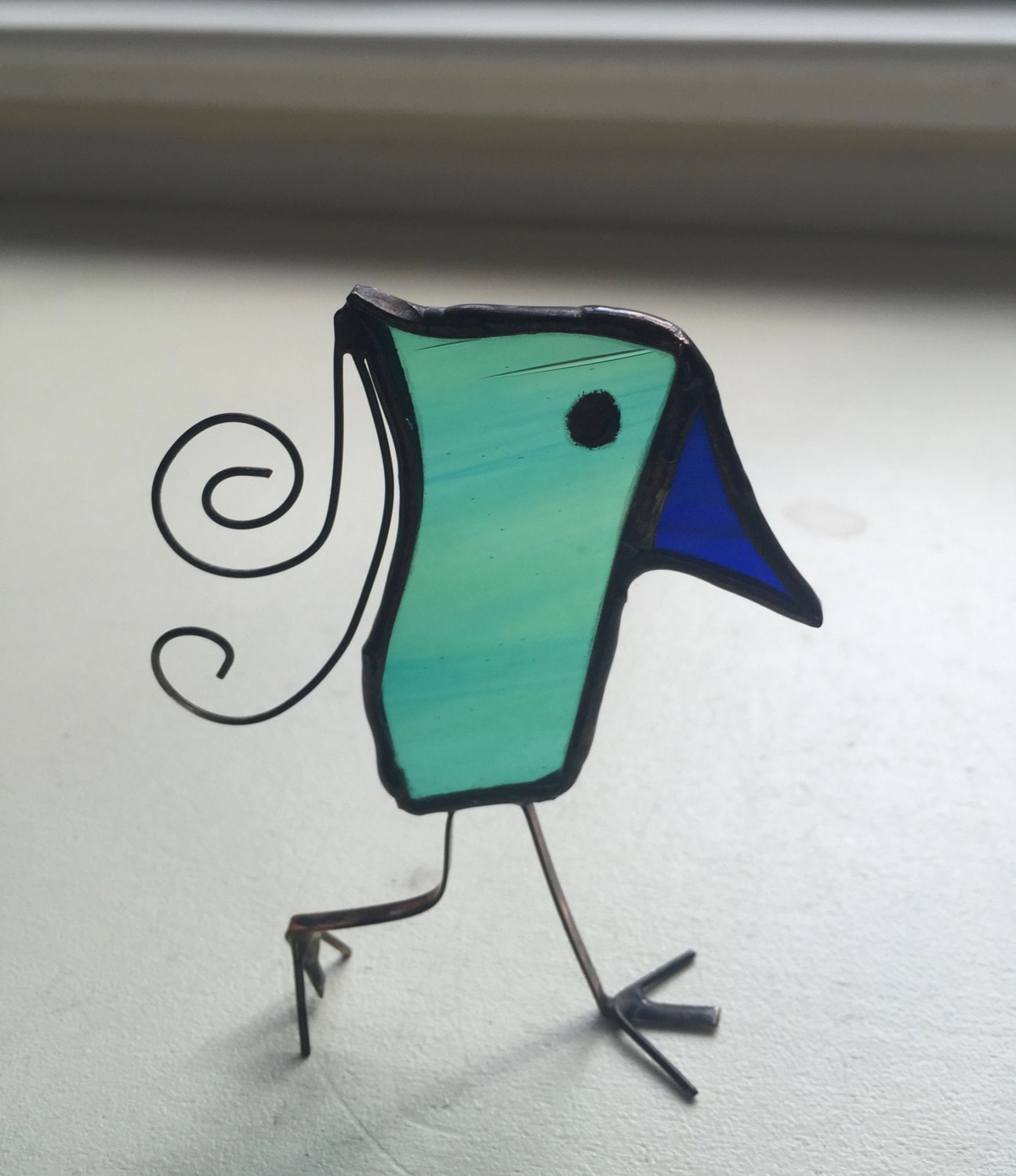 Green Scrappy Bird Stained Glass Bird