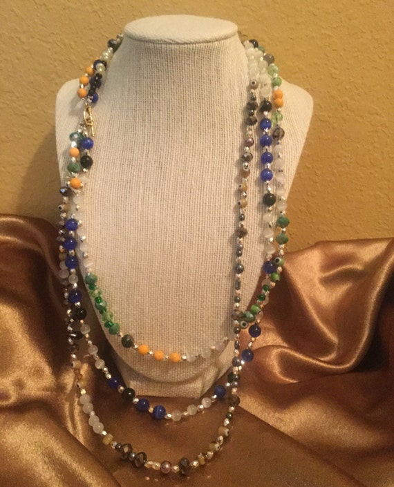 Three strand beaded necklace by KathysMarketStore on Etsy