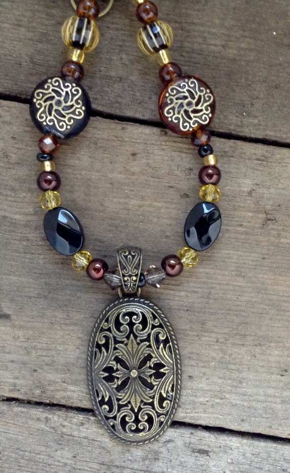 Bronze filigree beaded necklace