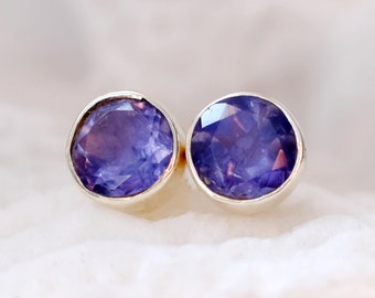 Blue Iolite Earrings - Iolite Studs - Silver Studs - Dark Blue Earrings - Large Gemstone Earrings - Birthstone Earrings - Round Iolite Stud