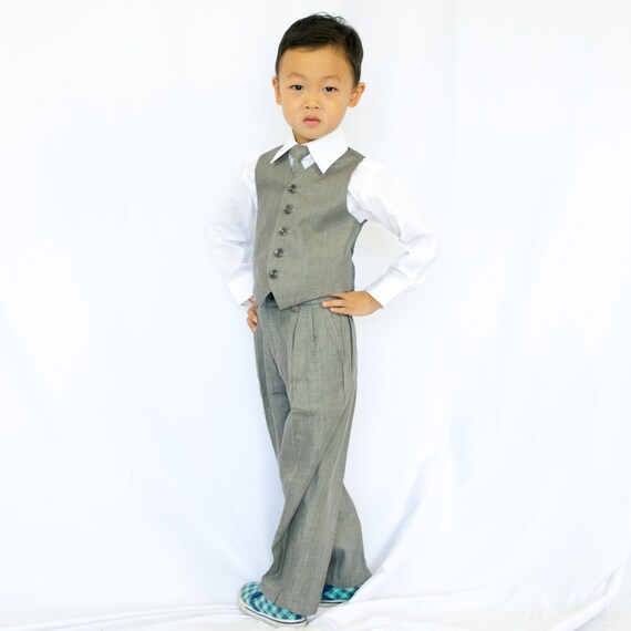 Toddlers and Boys Grey Linen Vest White Shirt by AshburyCoCo