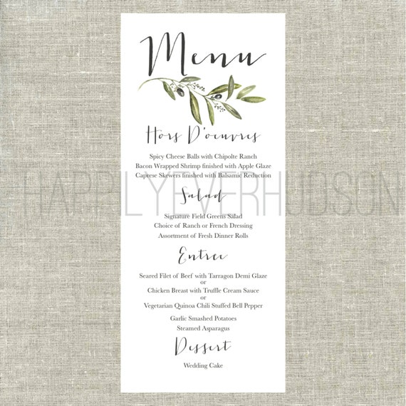 CUSTOM Printable Olive Branch Menu / DIY Menu