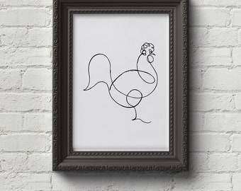 Le Coq - Pablo Picasso Print, Wall Art, Art, Sketch, Rooster, Cock, Van Gogh, Paul Cezanne, Mondrian, Rembrandt, Dali, Monet, Cute Gift